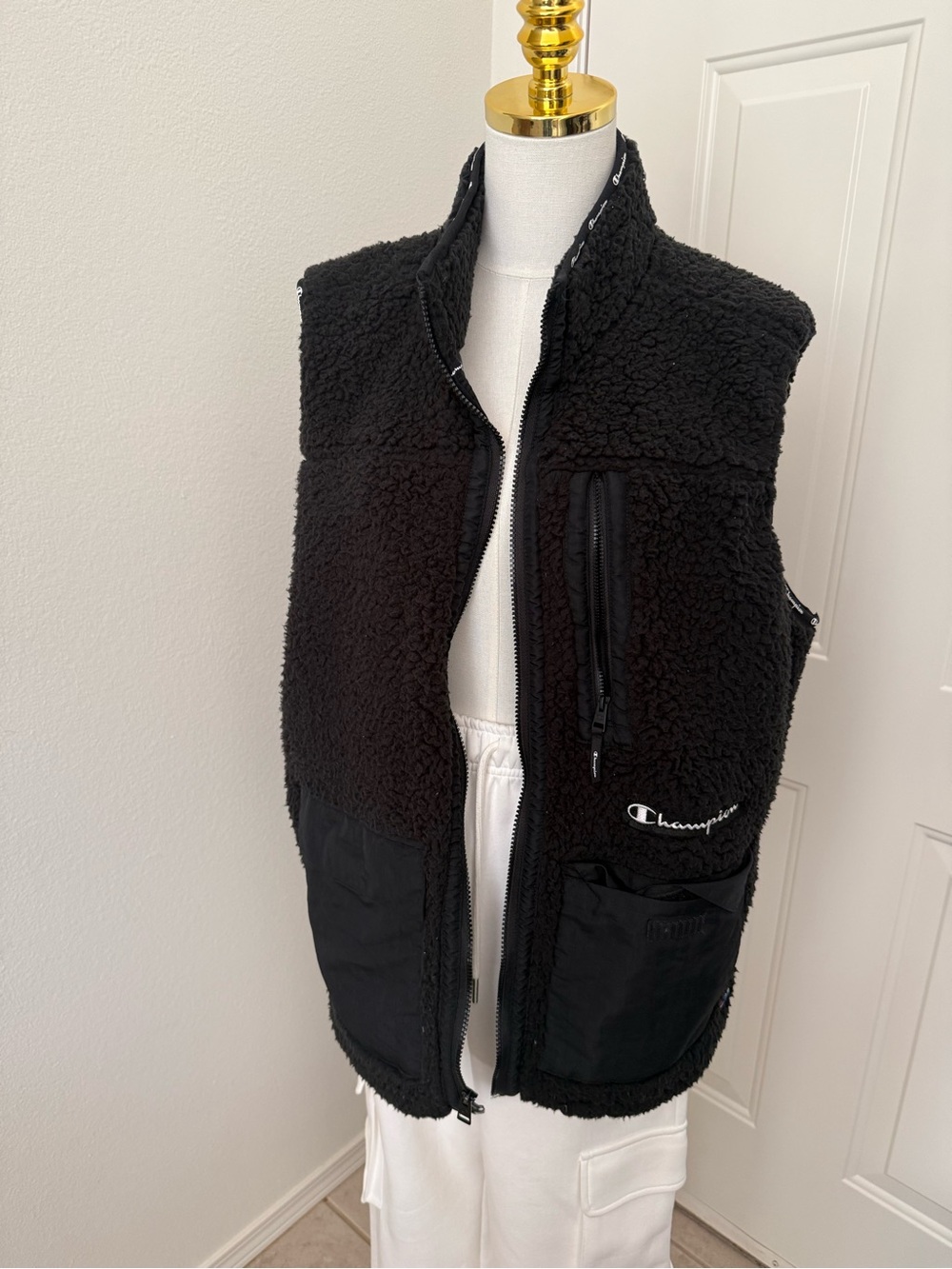 Champion Black Sherpa Fleece Zip Vest